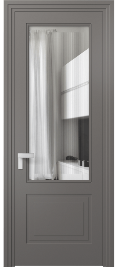 Дверь межкомнатная Rocca 8352 Матовый классический серый Прозрачное стекло с гравировкой "Каннелюры", триплекс, 7 мм Фигурный наличник МКЛС Цена 72990 ₽ Наличники уже входят в базовый комплект. Фабрика дверей Волховец 8 (800) 551 43 19 Межкомнатная дверь Rocca 8352 Матовый классический серый Прозрачное стекло с гравировкой "Каннелюры", триплекс, 7 мм Цена 72990 ₽ | Volhovec