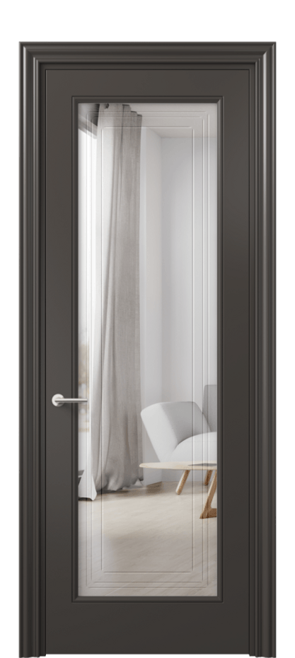 Межкомнатная дверь Mascot 8400 Матовый антрацит Двустороннее зеркало с гравировкой "Грани"», триплекс Цена 84499 ₽ | Volhovec