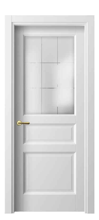 Межкомнатная дверь Galant 1432 Белый шёлк Сатинированное стекло с гравировкой "Лофт", 4 мм Цена 35199 ₽ | Volhovec