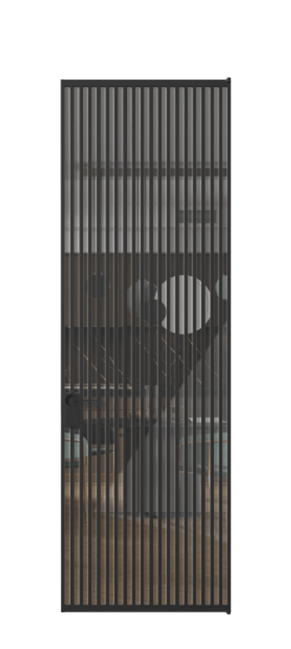 Алюминиевая дверь АЛПЛ040.06 Алюминий Черный Рефлективное прозрачное стекло "Stopsol", калёное, 6мм Цена 227840  | Volhovec