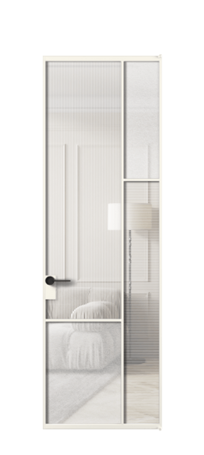 Межкомнатная дверь Mosaic АЛПЛ041.12 Алюминий пудровый белый Рифлёное стекло "Дюна", триплекс, 6 мм + Фактурное стекло "Лёд", триплекс Цена 182560 ₽ | Volhovec