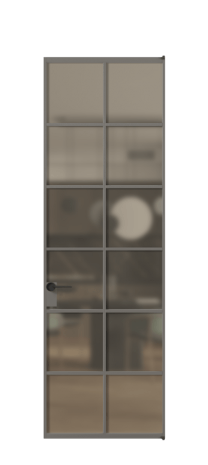 Алюминиевая дверь АЛПЛ040.05  Алюминий классический серый Сатинированное бронзовое стекло, триплекс, 6 мм. Без короба АКЛС  Цена 127100 Стоимость комплекта двери включает: 
1. Полотно (600/650/700/750/800/850/900/950*2000-2400 мм).
2. Короб
3. Комплект фурнитуры (2 торцевые петли и магнитный замок с ответной планкой). Фабрика дверей Волховец 8 (800) 551 43 19  Алюминиевая дверь АЛПЛ040.05 Алюминий классический серый Сатинированное бронзовое стекло, триплекс, 6 мм Цена 127100  | Volhovec