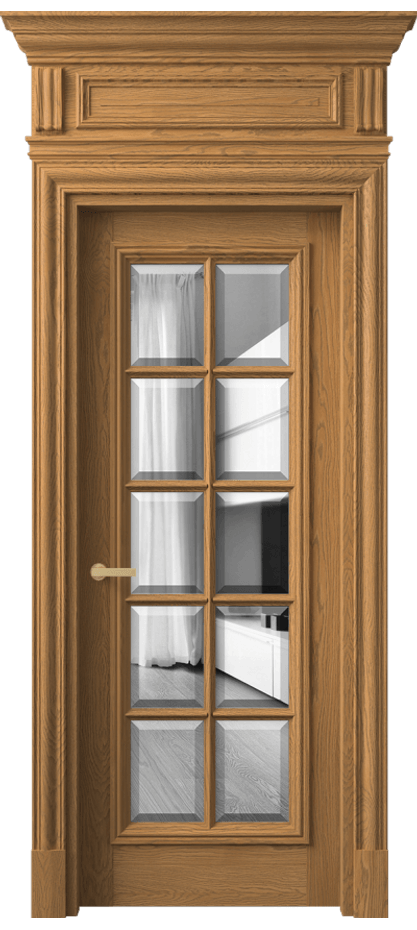 Межкомнатная дверь Антик 7310 Дуб солнечный матовый Двустороннее зеркало с фацетом, триплекс Цена 310960 ₽ | Volhovec