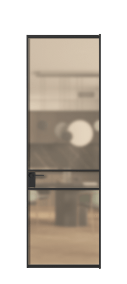 Алюминиевая дверь АЛПЛ040.02 Алюминий Черный Сатинированное оранжевое стекло, триплекс, 6мм Цена 130890  | Volhovec