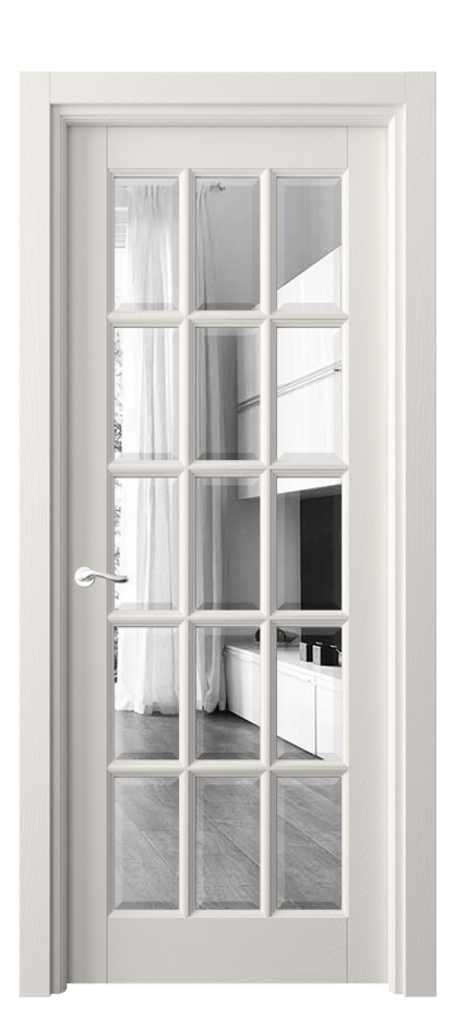 Межкомнатная дверь Лигнум 0708 Дуб пудровый белый Двустороннее зеркало с фацетом, триплекс Цена 171360 ₽ | Volhovec