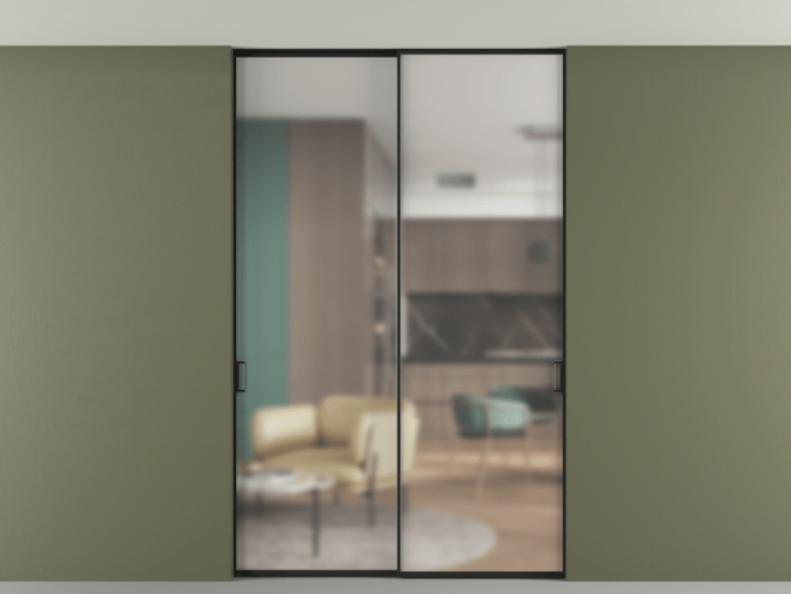 Перегородка Formato внутри проёма двустворчатая со скрытым креплением в потолок АЛПР 040.01 Алюминий Черный Сатинированное стекло "Matelux Crystal Vision", калёное, 6 мм, матовое, каленое 6 мм. Скрытый короб ЧЕР Цена 270600 ₽ 1. Полотно 2 шт. (800/2100 мм)
 2. Комплект установки раздвижной системы
 3. Базовый комплект фурнитуры
4. Ручка RONDO. Фабрика дверей Волховец 8 (800) 551 43 19  Перегородка Formato внутри проёма двустворчатая со скрытым креплением в потолок АЛПР 040.01 Алюминий Черный Сатинированное стекло "Matelux Crystal Vision", калёное, 6 мм, матовое, каленое 6 мм Цена 270600 ₽ | Volhovec