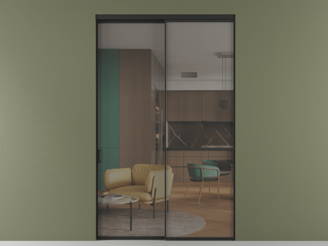 Перегородка Formato внутри проёма двустворчатая АЛПР 040.01 Алюминий Черный Прозрачное серое стекло, триплекс, 6 мм. Скрытый короб ЧЕР Цена 154600 ₽ 1. Полотно 2 шт.  (800/2100 мм)
2. Комплект установки раздвижной системы
3. Базовый комплект фурнитуры
4.Ручка RONDO. Фабрика дверей Волховец 8 (800) 551 43 19  Перегородка Formato внутри проёма двустворчатая АЛПР 040.01 Алюминий Черный Прозрачное серое стекло, триплекс, 6 мм Цена 154600 ₽  | Volhovec