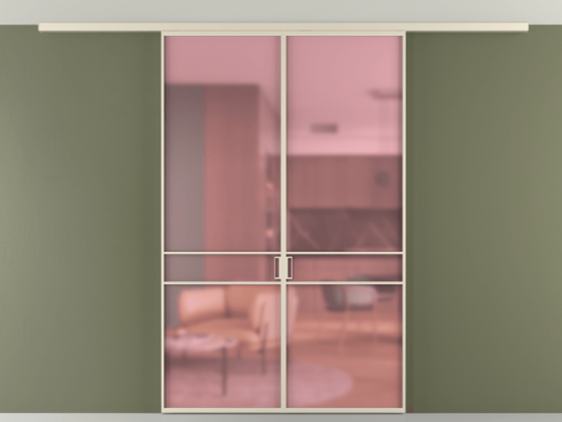 Перегородка Formato вдоль стены на потолок 2 створки АЛПР 040.02 Алюминий бежево-серый Сатинированное розовое стекло, триплекс Цена 204620 ₽ | Volhovec