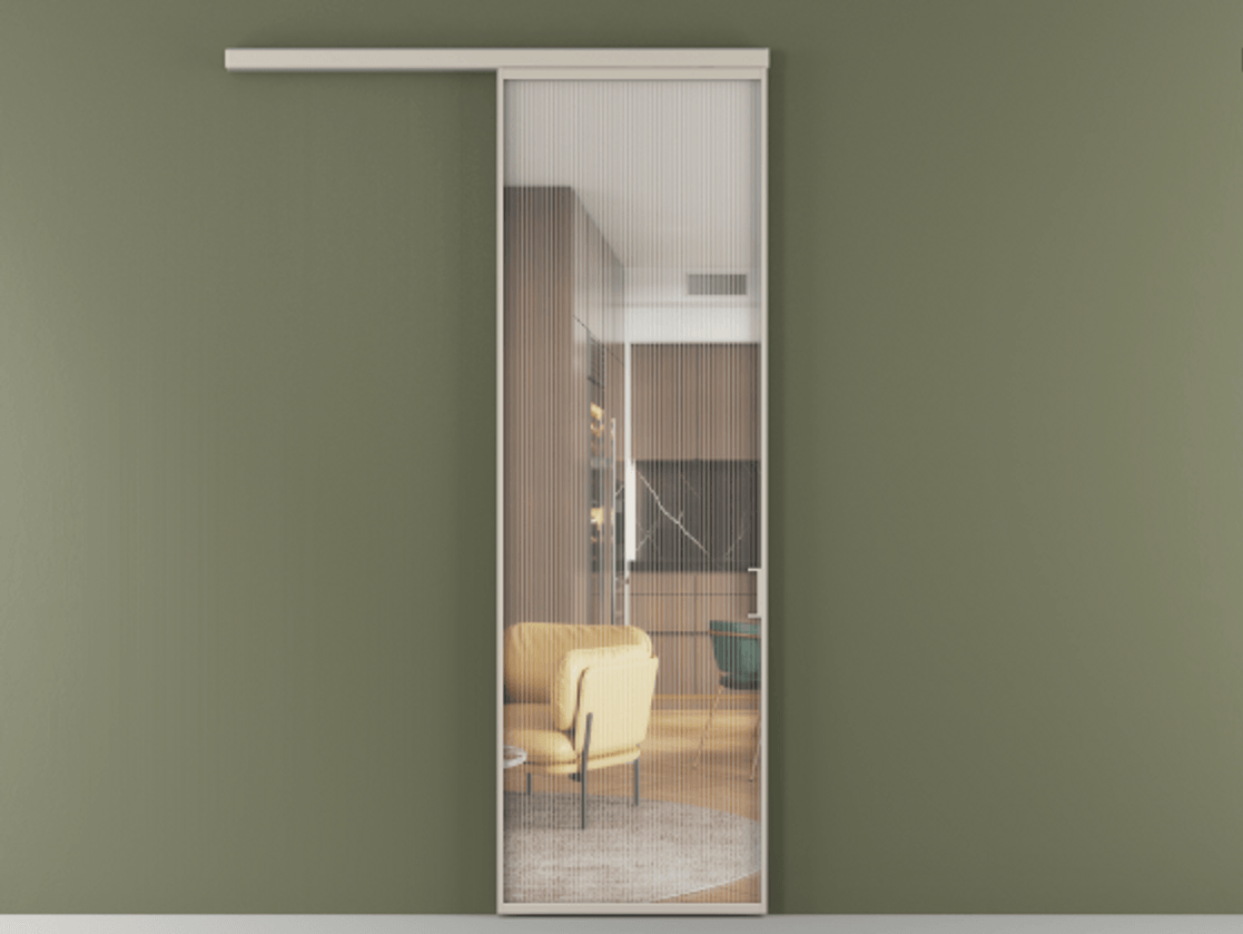 Перегородка Formato вдоль стены одностворчатая АЛПР 040.01 Алюминий светло-бежевый Рифлёное стекло "Moru", триплекс, 8 мм.  Цена 102260 ₽ 1. Полотно (800/2100 мм)
2. Комплект установки раздвижной системы
3. Базовый комплект фурнитуры
4.Ручка RONDO
. Фабрика дверей Волховец 8 (800) 551 43 19  Перегородка Formato вдоль стены одностворчатая АЛПР 040.01 Алюминий светло-бежевый Рифлёное стекло "Moru", триплекс, 8 мм Цена 102260 ₽  | Volhovec