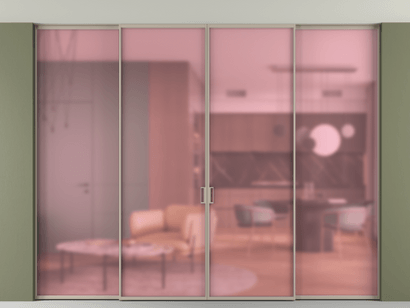 Алюминевая перегородка АЛПР 040.01_АБСК_САТ РОЗ_new. Цвет Алюминий бисквитный. Материал Алюминий в эмали. Коллекция Перегородка Formato внутри проёма четырёхстворчатая со скрытым креплением в потолок. Фото. Алюминевая перегородка АЛПР 040.01_АБСК_САТ РОЗ_new. Цвет Алюминий бисквитный. Материал Алюминий в эмали. Коллекция Перегородка Formato внутри проёма четырёхстворчатая со скрытым креплением в потолок. Картинка.