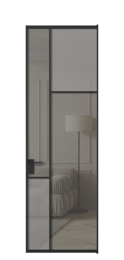 Межкомнатная дверь АЛПЛ041.11 ЧРН Серый сатин матовое + Серый прозрачное. Цвет Алюминий Черный. Материал Алюминий. Коллекция Mosaic. Фото. Дверь межкомнатная АЛПЛ041.11 ЧРН Серый сатин матовое + Серый прозрачное. Цвет Алюминий Черный. Материал Алюминий. Коллекция Mosaic. Картинка.