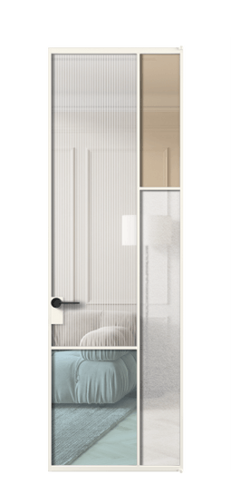 Дверь межкомнатная АЛПЛ041.12 АПБЛ 4 стекла. Цвет Алюминий пудровый белый. Материал Алюминий в эмали. Коллекция Mosaic. Картинка.