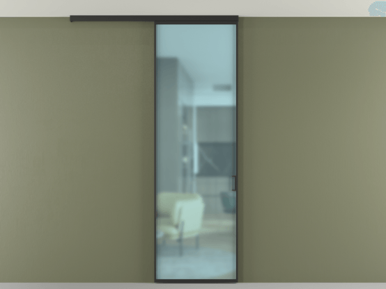 Алюминевая перегородка АЛПР 040.01_ЧРН_САТ ГОЛ_new. Цвет Алюминий Черный. Материал Алюминий. Коллекция Перегородка Formato вдоль стены на потолок 1 створка. Картинка.